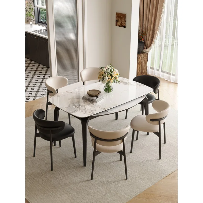 

Retractable rock slab dining table, small household modern simple variable round folding dining table