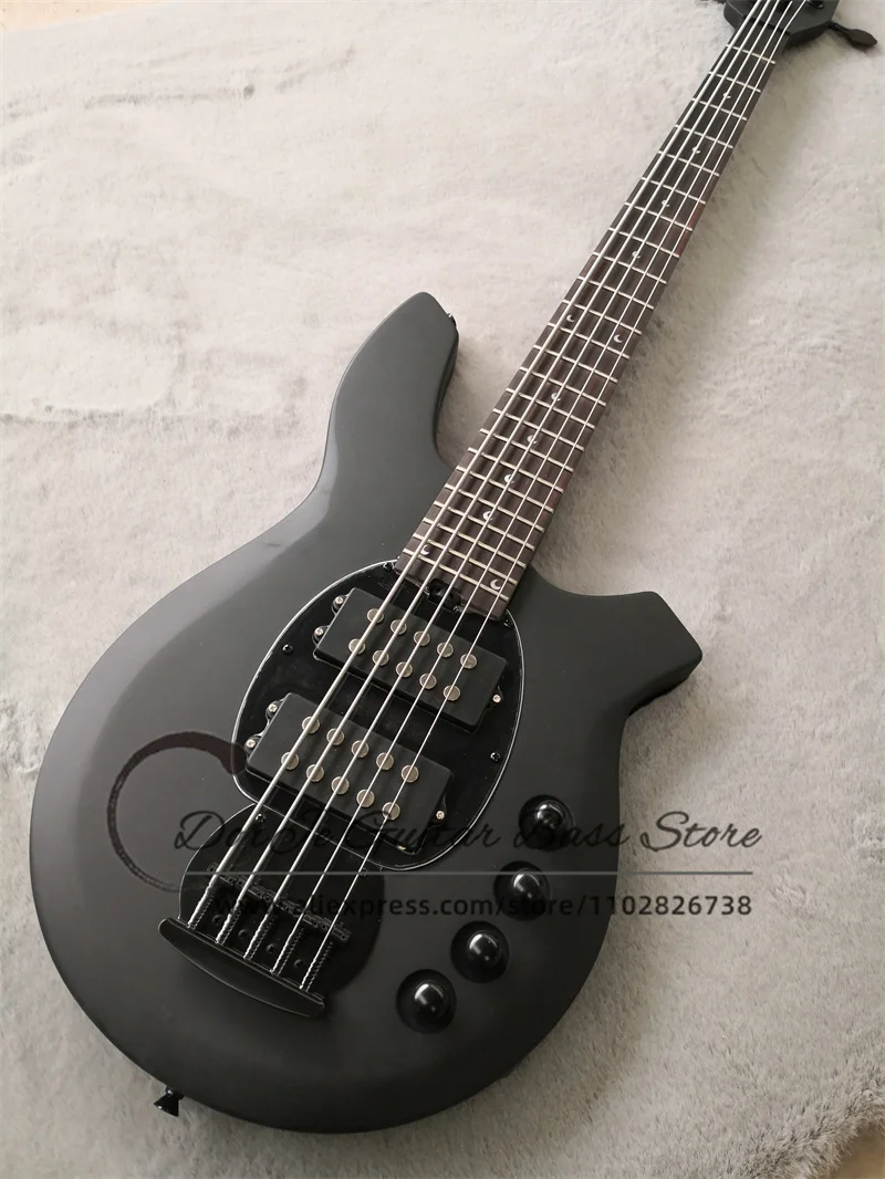

5-string Bass Guitar Matte Black Body Rosewood Fingerboard Fixed Bridge Black pickup guard 18V Active Battery Ray Bass