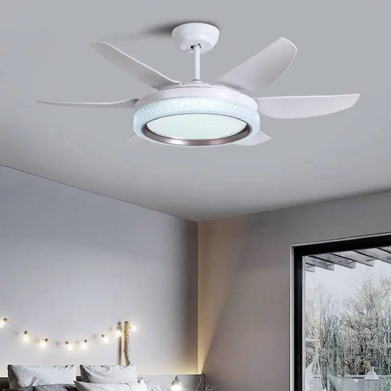 52 Inch White Ceiling Fan with Large Light Modern Modern Sealing Fan Lamp LED Chandelier Remote Control Strong Wind Speed 6 Gear