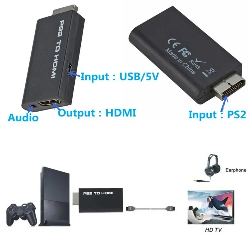 Convertitore da PS2 a HDMI 480i/480p/576i convertitore Audio e Video, uscita Audio da 3.5mm, supporta tutte le modalità di visualizzazione PS2 da PS2 a HDMI