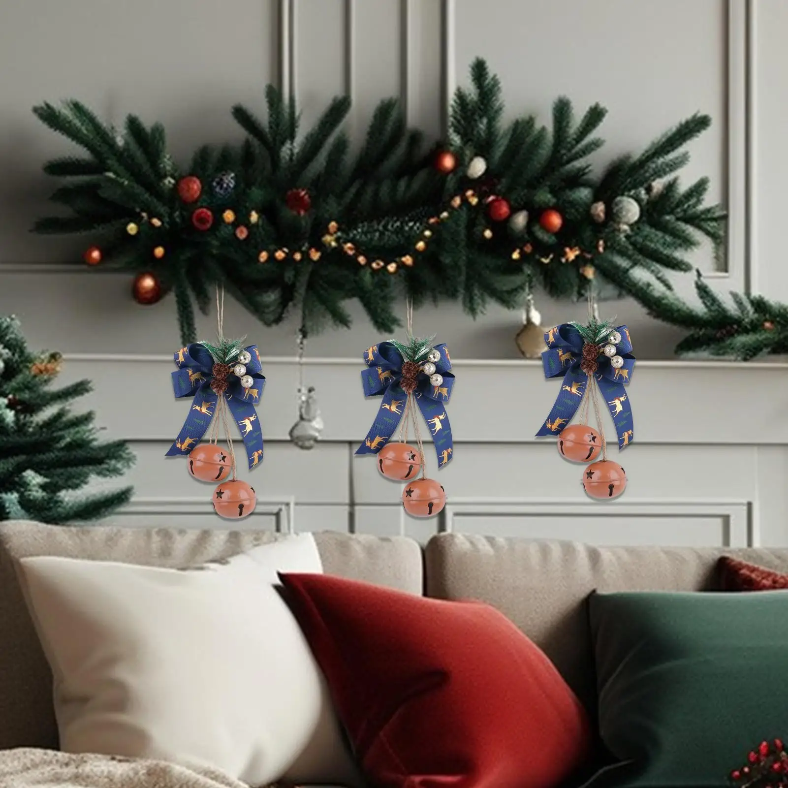 Sinos de natal enfeites de sino de metal com arco berry fontes de festa decorações de natal para pátio fazenda varanda artesanato jardim