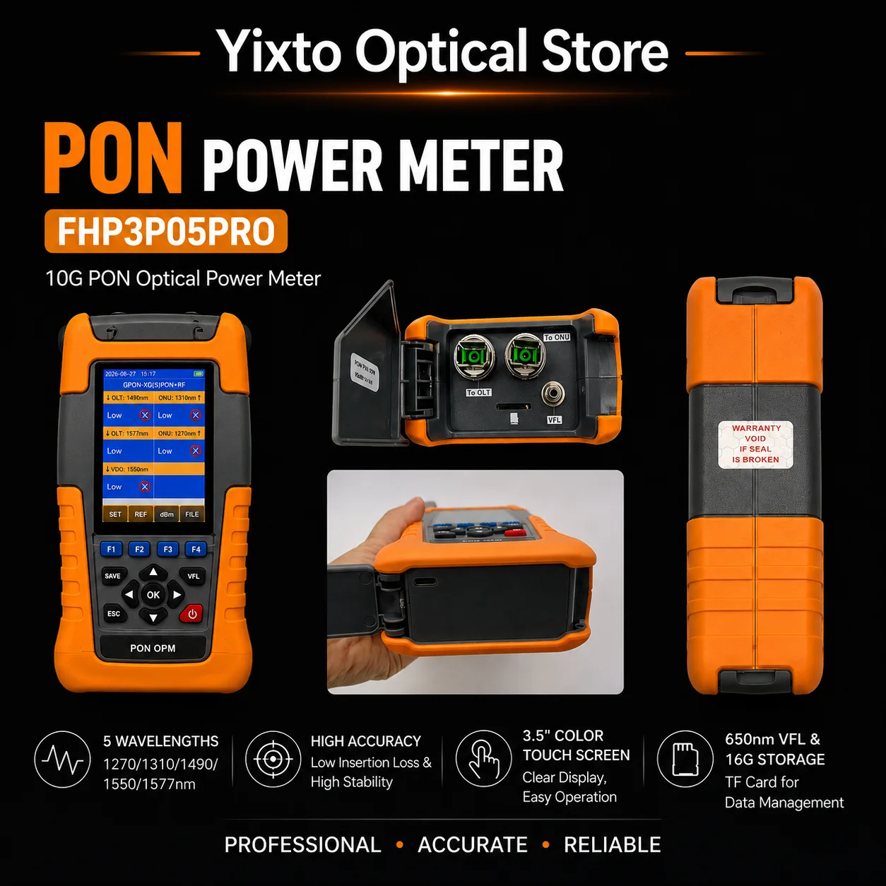 Optical Power Meter FHP3P05PRO 10G PON Power Meter supports GPON/EPON XGSPON/10GEPON 1270/1310/1490/1550/1577nm OPM Grandway