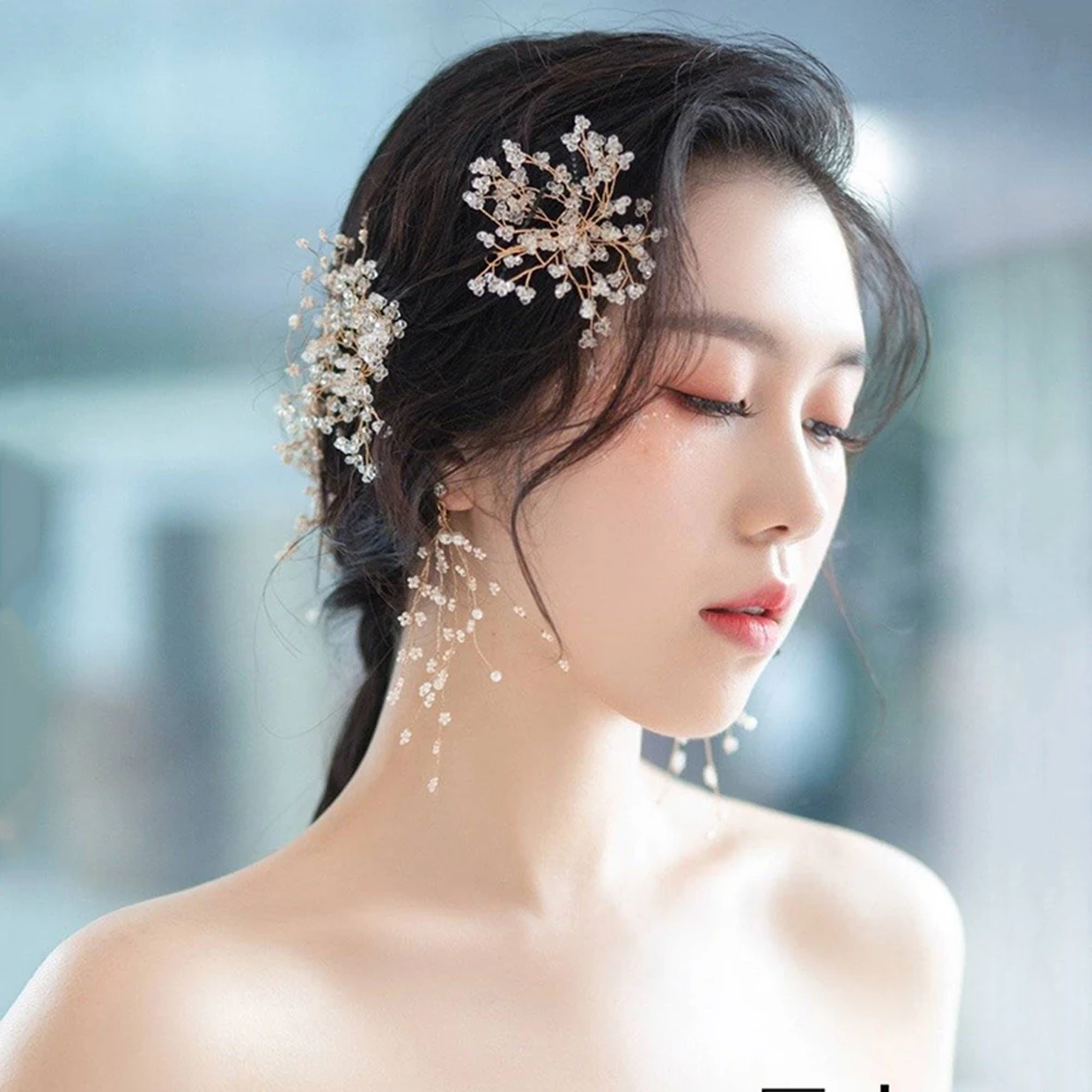 

Elegant Crystal Hair Accessories Wedding Bridal Hairpin Beads Side Clip Fairy Headpiece For Bridesmaids Flower Girls Party