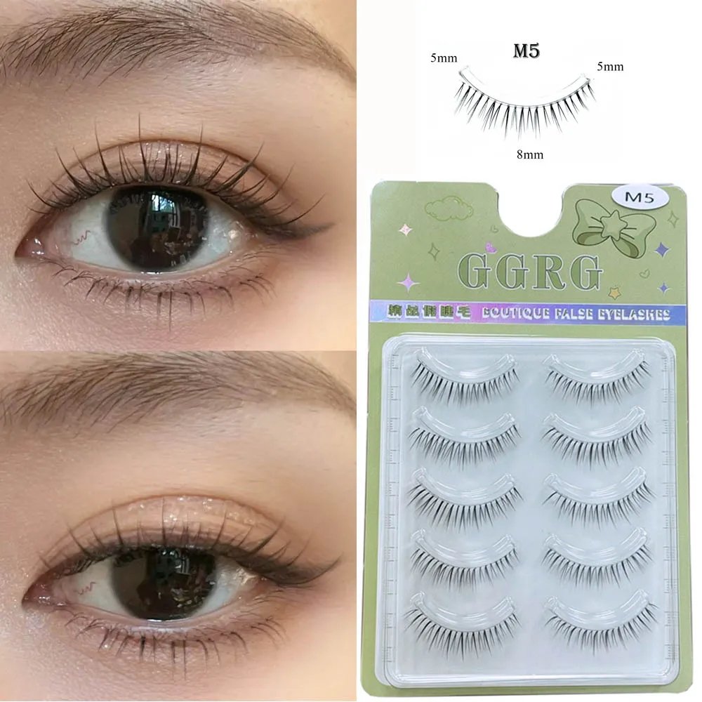 Korean Trendy Artificial Eyelashes Handmade Fibers Faux Eyelashes Natural V-shaped Black False Extension Eyelashes 5 pairs