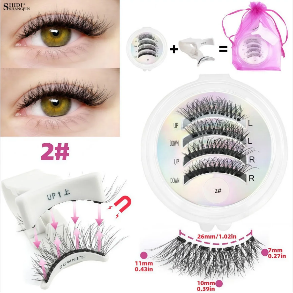 1 زوج رموش مغناطيسية عدة Cirsscross الطبيعية رقيق المنك قابلة لإعادة الاستخدام مقاوم للماء المغناطيس الرموش الصناعية الليزر قاعدة بطاقة أدوات ماكياج #3