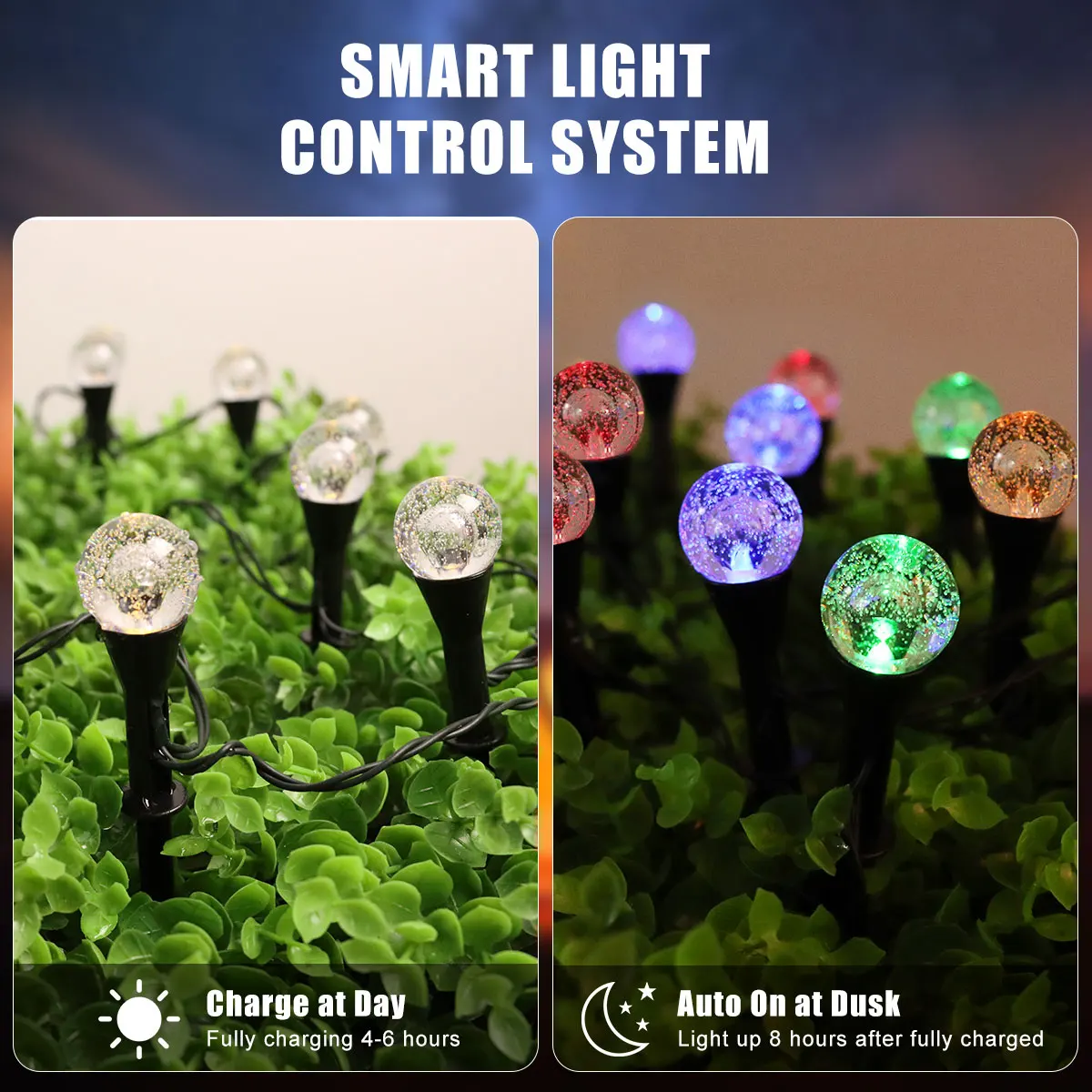 20 LED/30 LED Outdoor Bubble Ball Lawn Lights 8 Modes Waterproof Solar Pathway String Lights for Patio Garden Lawn Camping Decor