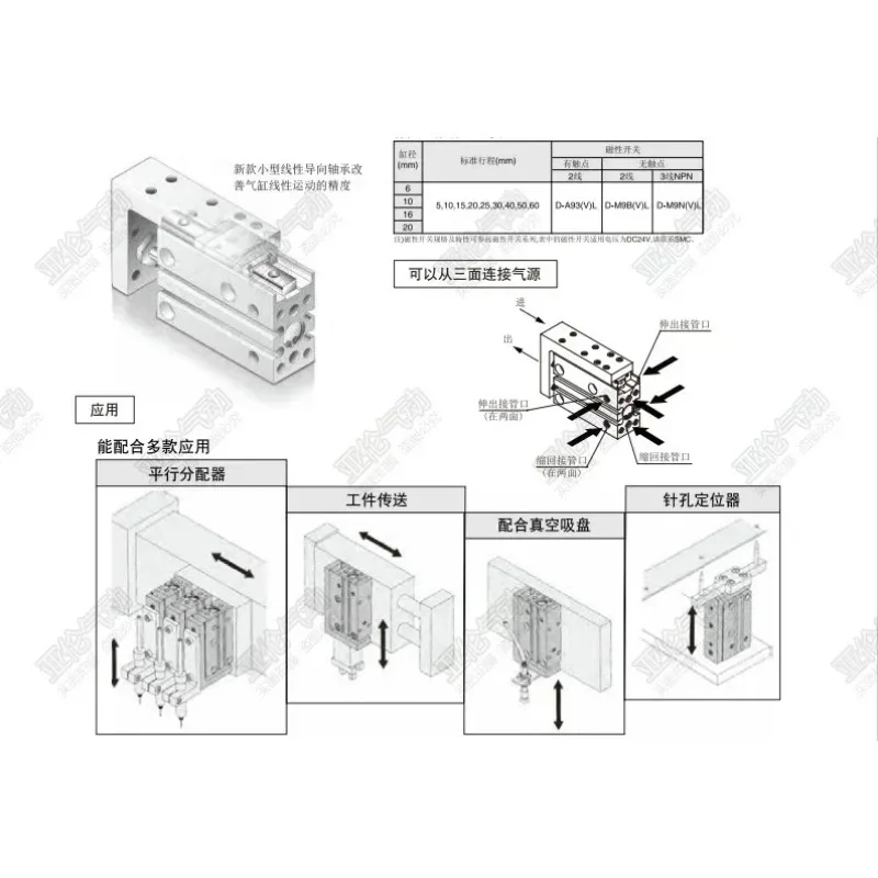 SMC sliding table cylinder  MXH6MXH16 MXH20 MXH10-5 10 15 20 25 30Z 40/50 60Z