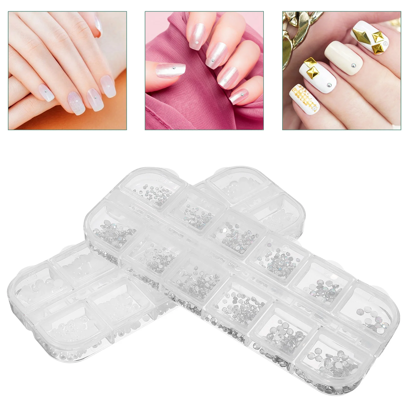 2 قطعة 2 صناديق اللؤلؤ شقة الراين مسمار الفن سحر الزينة الصغيرة للنساء Diy بها بنفسك مانيكير لوازم أدوات حفلات الزفاف #6