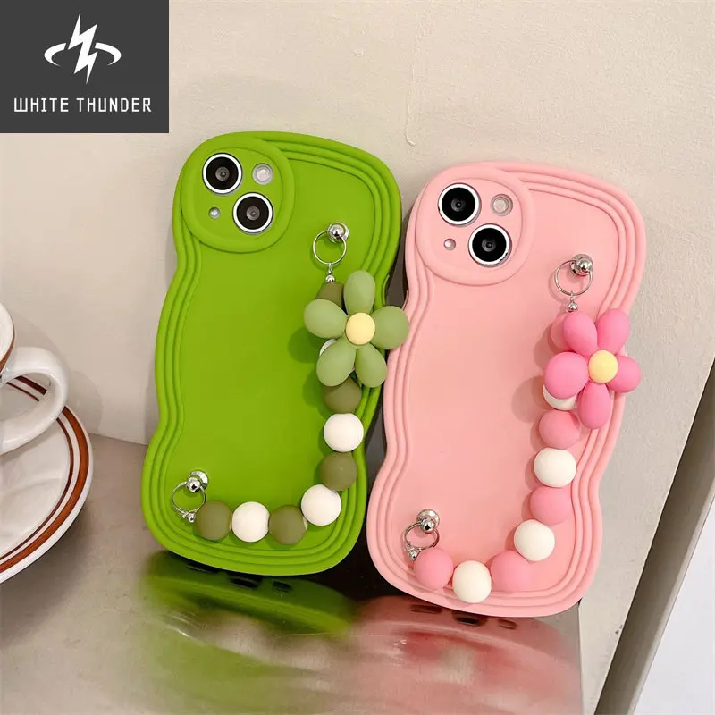 Simple Wavy Border Sweet Flowers Chain Full Edge Silicone Anti-fall Shell For iphone 11 12 13 Pro Max Xr X Xs Max Phone Case