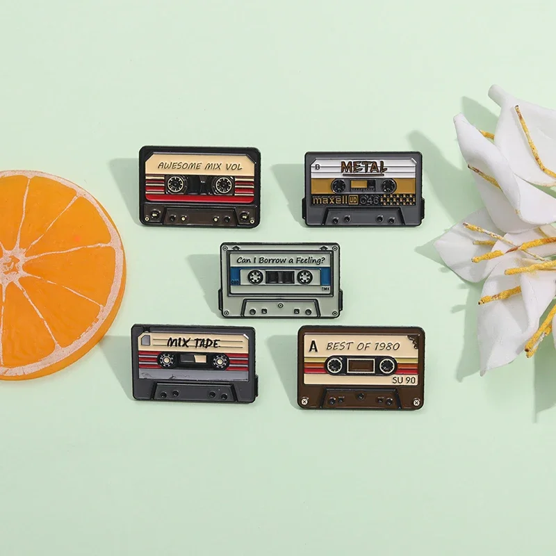 80s 90s Retro Nostalgic Tape Cassettes  Enamel Pins Creative Music Tape Can I Borrow a Feeling? Brooch Lapel Badge Jewelry Gifts