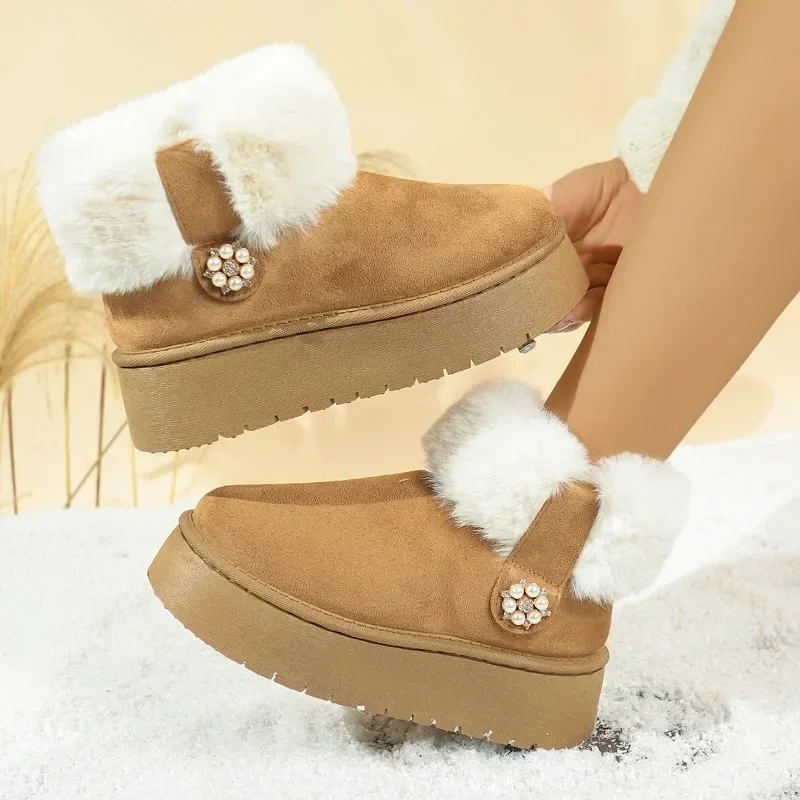 

Fluffy Women's Slippers Home Winter Casual Luxury Designer Woman Shoes Flat Warm Indoor Ankle Boots Female Elegant Boot Plus Siz
