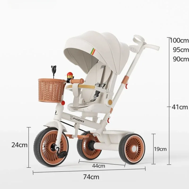 Triciclo infantil empurrado à mão, carrinho de bebê de três rodas, leve, bicicleta infantil multiuso