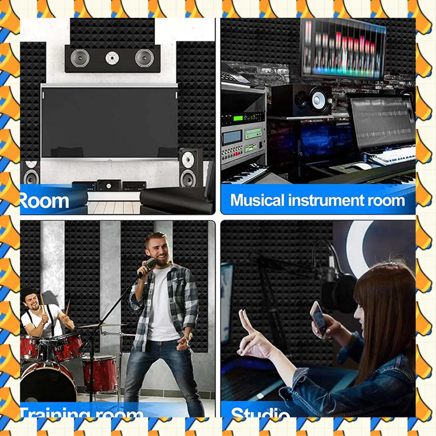 

ABYB 24Pcs Soundproof Foam Panels,2 Inch X 12 Inch X 12 Inch Pyramid Shaped Acoustic Panels For Wall,Studio, Home And Office