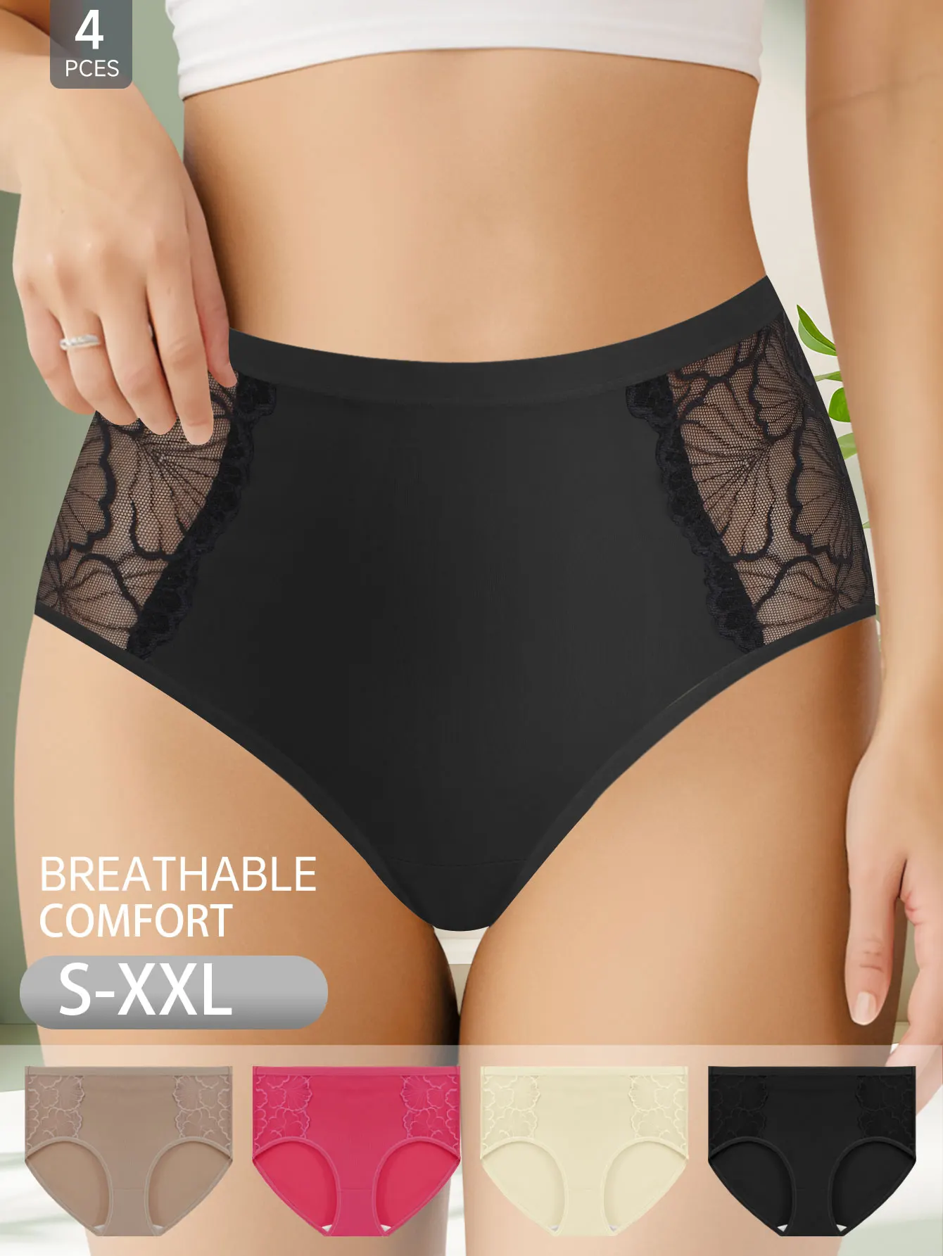 

4Pcs/Set Lace Sexy Underwear High Waist Underwear Women's Floral Briefs Women's Sexy and Comfortable Briefs