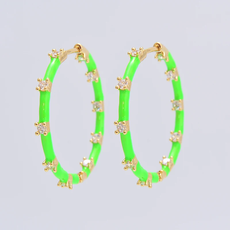 HECHENG,Zircon Big Hoop Earrings For Women Neon Color Large Enamel Sweet Earrings Colorful Fashion Party Jewelry
