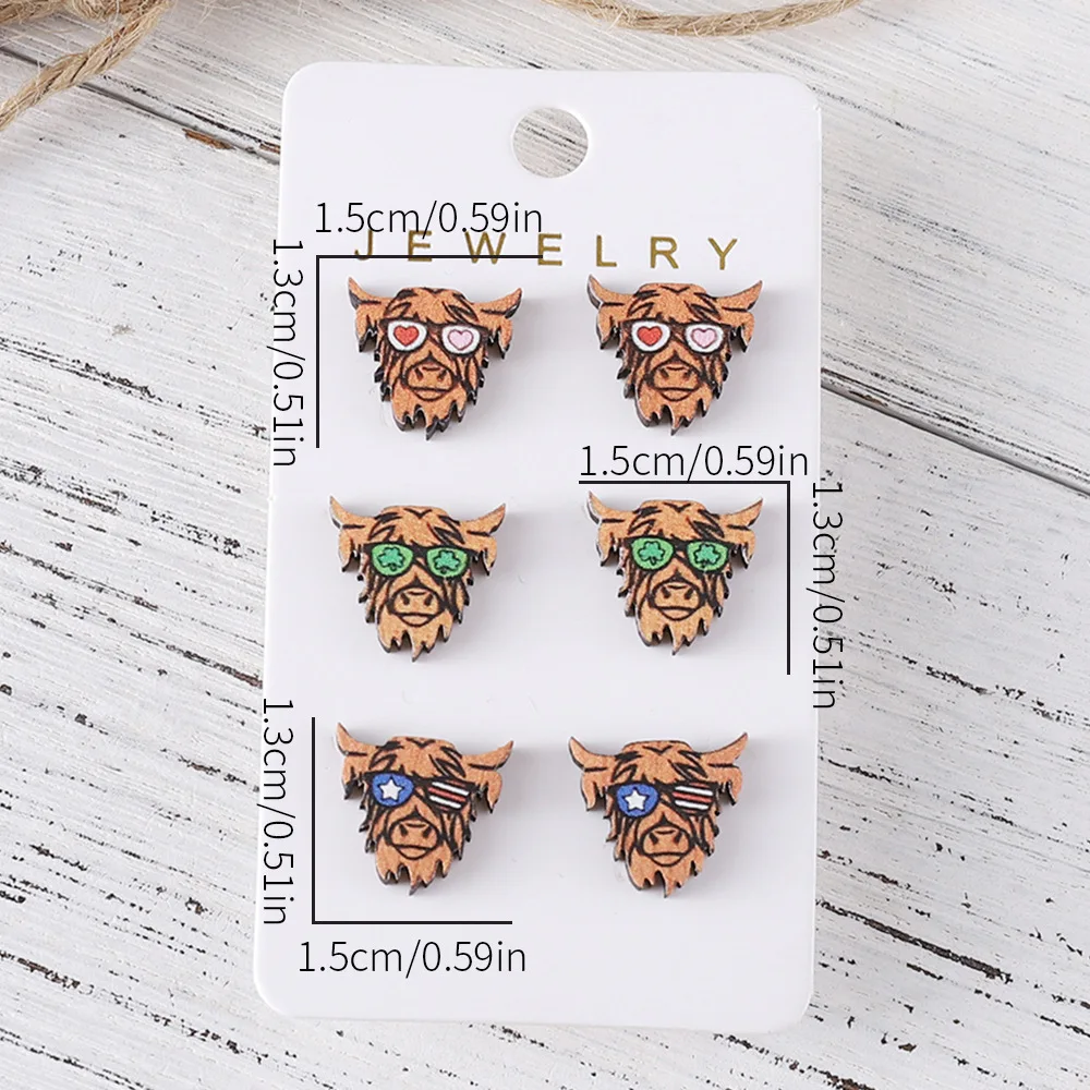 American Western Jewelry Cowgirl Wooden Cow Head Wood Stud Earrings Collection for Women Trend 2026