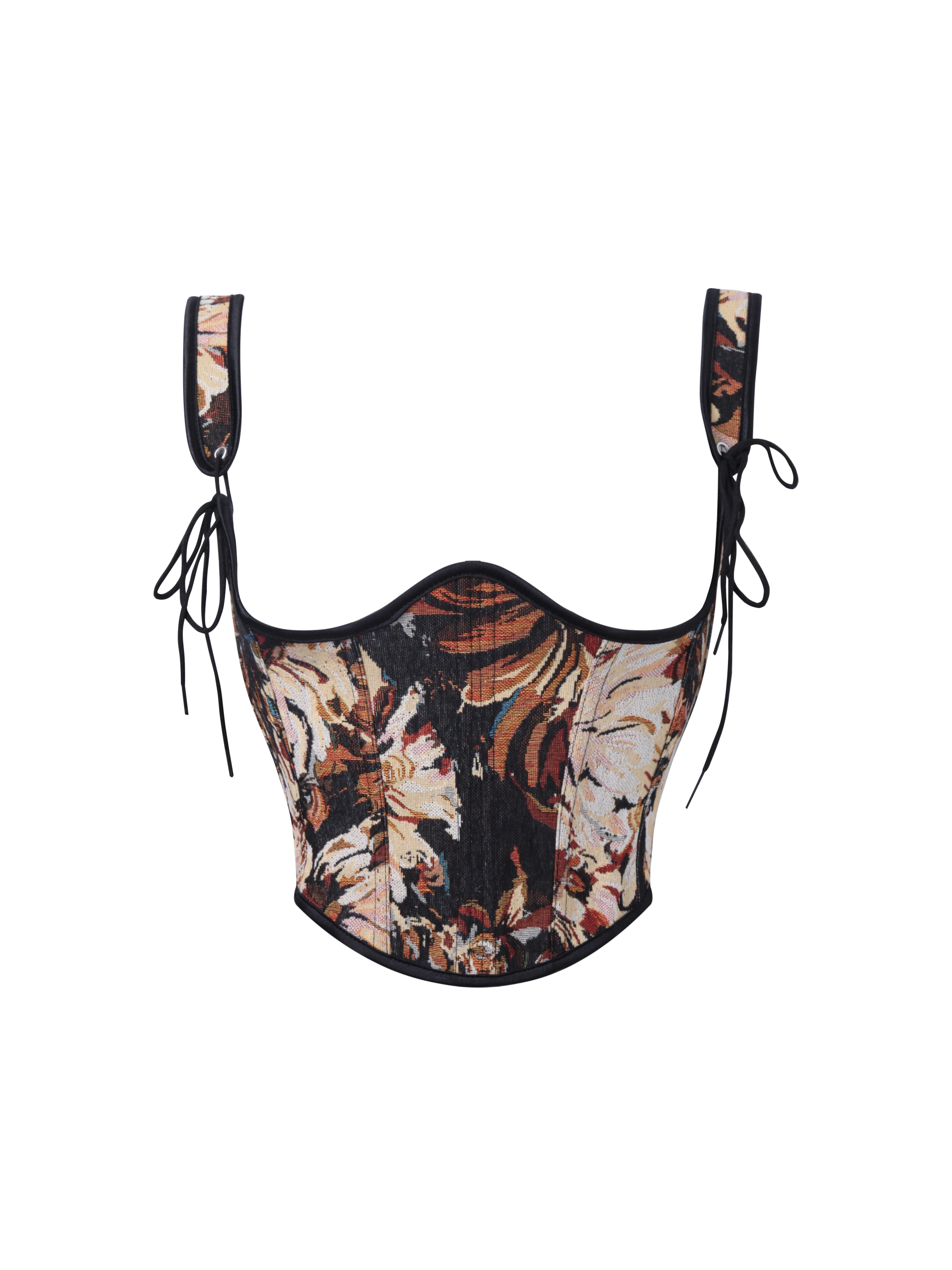 Image of Damen-Unterbrustkorsett mit Blumenmuster, Jacquard-Design, Schnürung an den Schultern und am Rücken, kurzes Bustier-Top