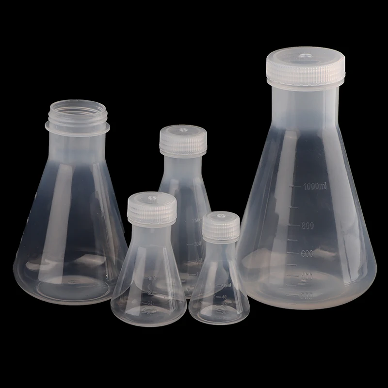 Lab Plastic Erlenmeyer Flask Conical Container Bottle With Screw Cap 50ml To 1000ml For Laboratory Experiments
