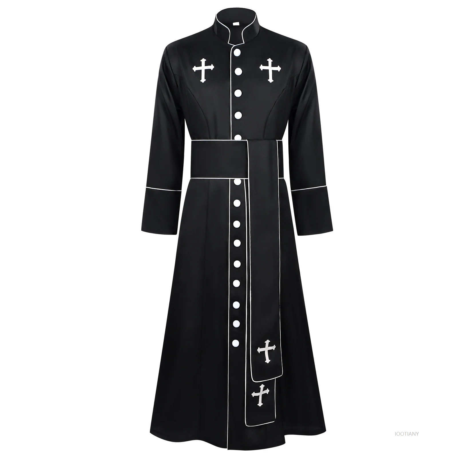 Adult Black White Noble Priest Costume Men Religious Pastor Father Robe Halloween Purim Party Mardi Gras Fancy Cosplay Dress