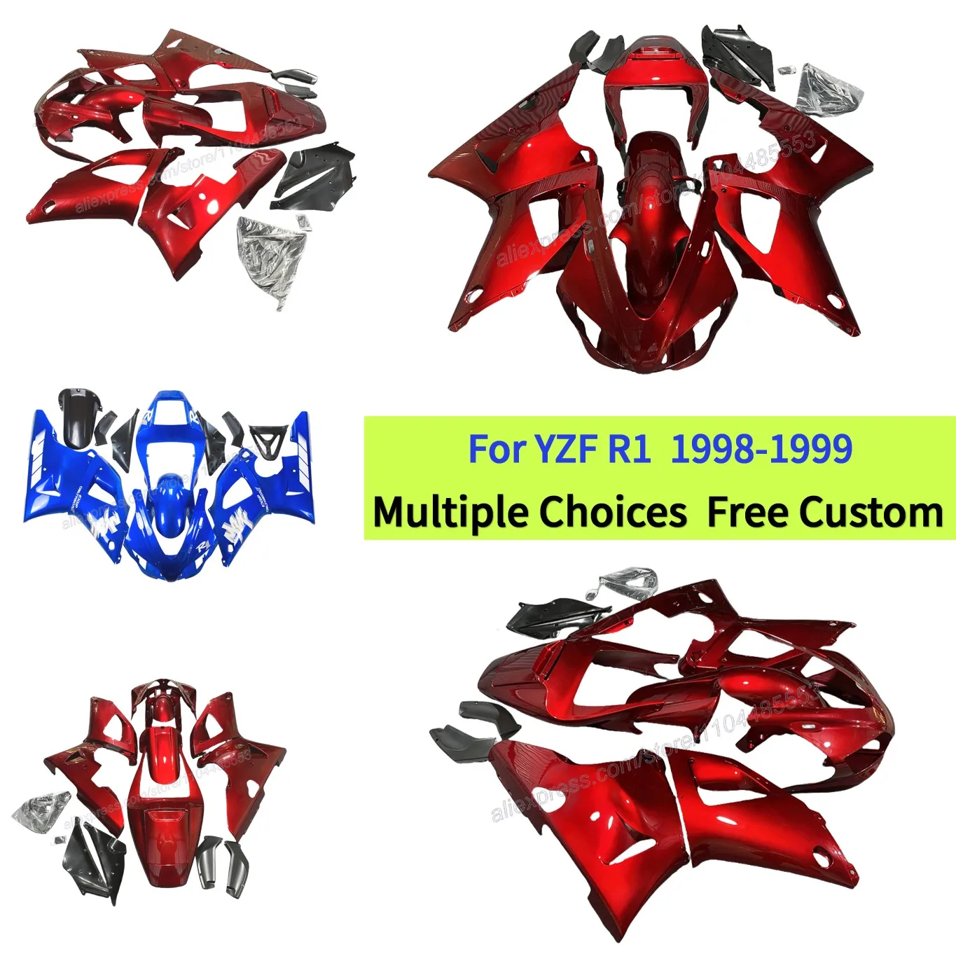 

Комплект обтекателей YZF R1 1998 1999, для YAMAHA YZF1000 98-99 мотоциклов, комплект кузова | Все красные