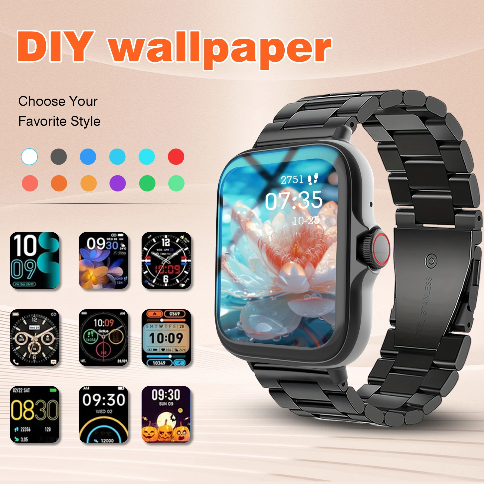 ساعة ذكية جديدة تمامًا، مكالمات بلوتوث، تذكير بالرسائل، تصوير عن بعد، مناسبة لهواتف iPhone وAndroid