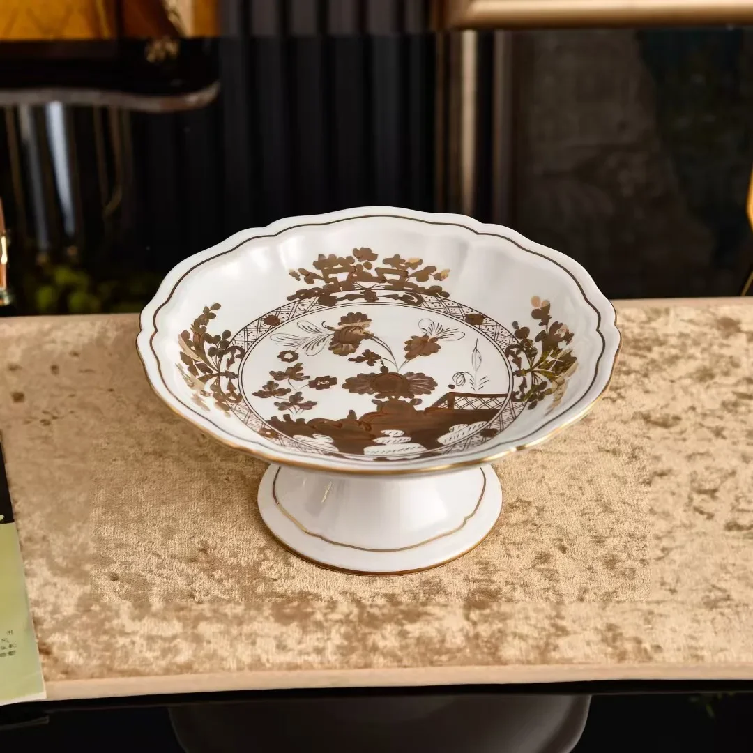 Porcelain Compote Stemmed Fruit Plate 22cm*22cm*9.5cm Bone China Snack Desserts Plates Footed Bowl
