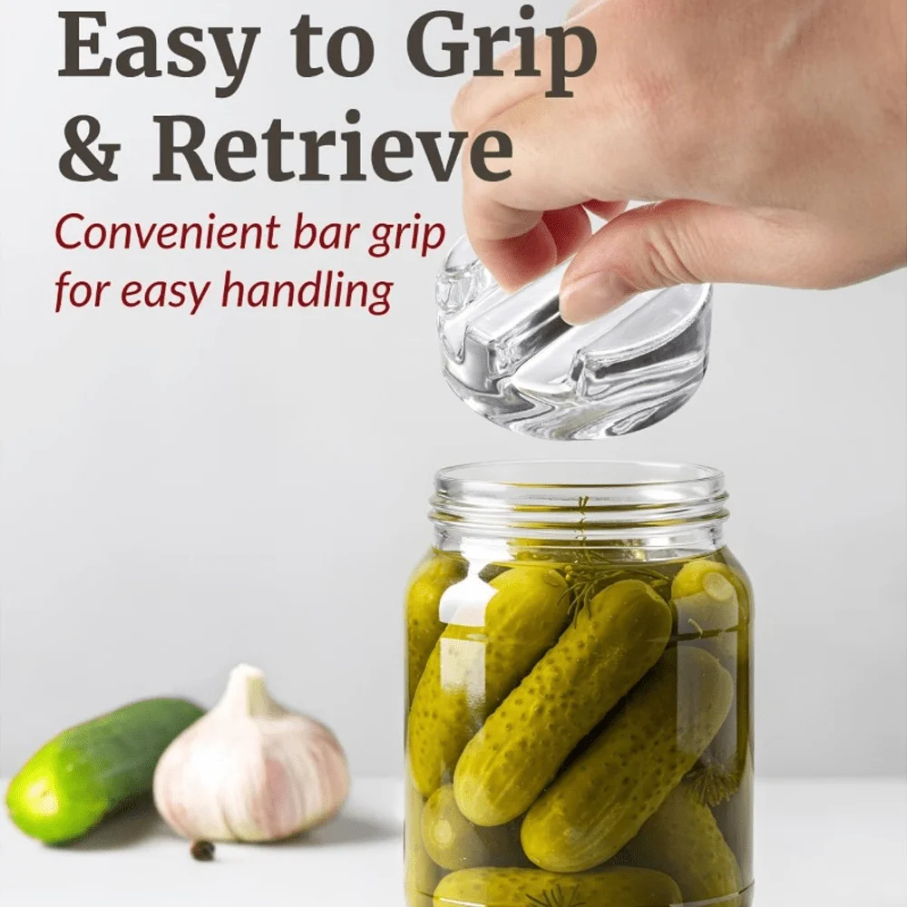 Glass Fermentation Weight with Handle for Wide Mouth Mason Jars Reusable Heavy Fermenting Stone for Kimchi Sauerkraut Pickles