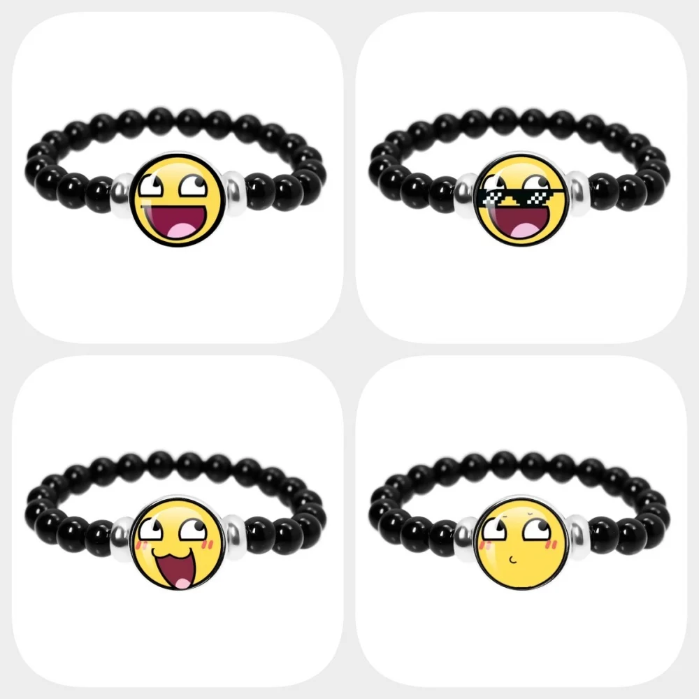 Divertido y Creativo Abalorio de Cristal con Diseño de Cara Épica y Patrón de Cara Sonriente, Joyería de Regalo para Amigos