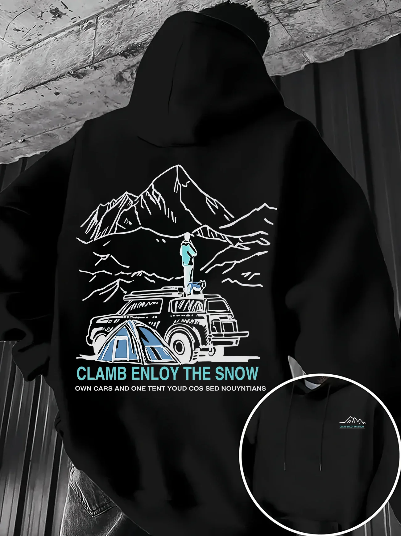Herren-Sweatshirt - Bergsteigen, Autofahren, Camping-Print, Winter-Herbst, dickes Fleece, lockerer, lässiger Kapuzenpullover – Detail 4