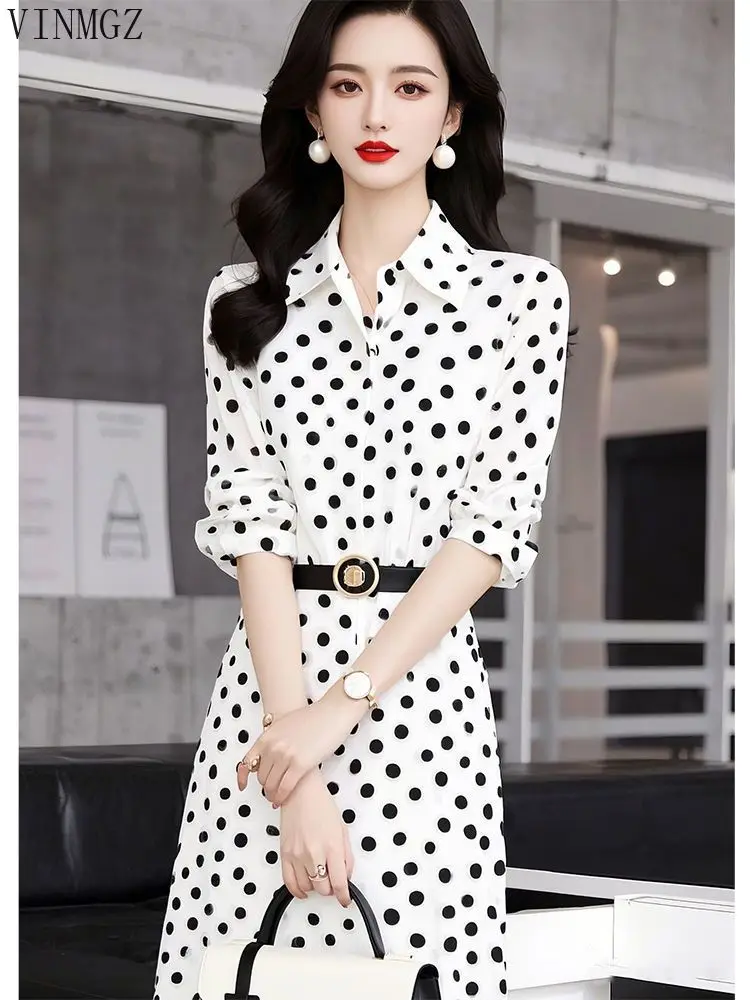 

Spring French high-end celebrity style, high-end sense, dignified atmosphere, polka dot long-sleeved dress