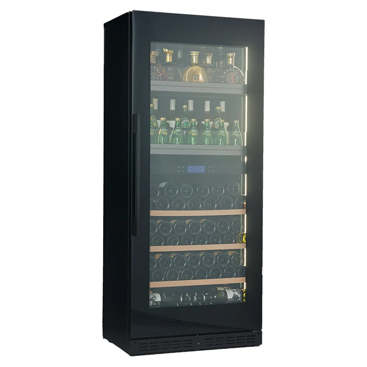 

Dual Temperature Zone Commercial Compressor Wine Cooler Stainless Steel Wooden Shelves With Glass Door Home Cellar Refrigeration