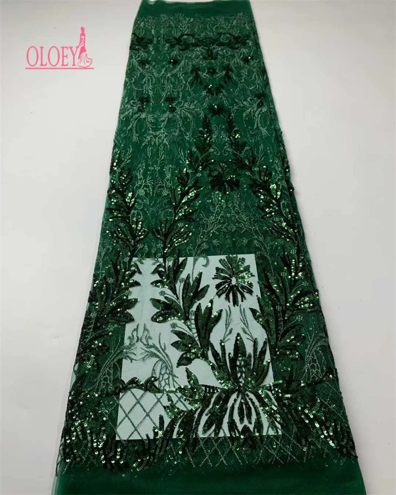 

OLOEY African Beaded Groom Lace Fabric High Quality French Mesh Lace Fabric Sequins Nigerian Lace Fabrics For Wedding Dres