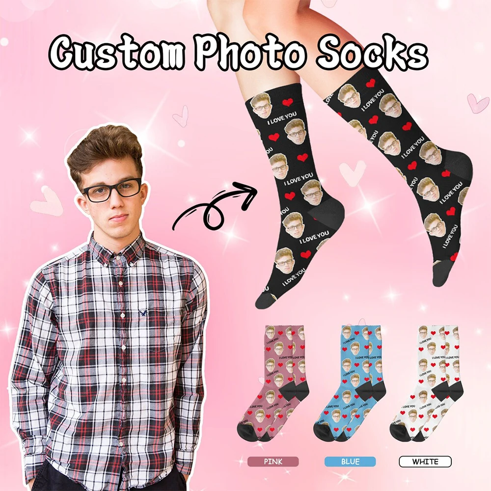 

Private custom face socks personalized photo 3d love pattern fashion novelty knitted custom socks gift wife husband socks