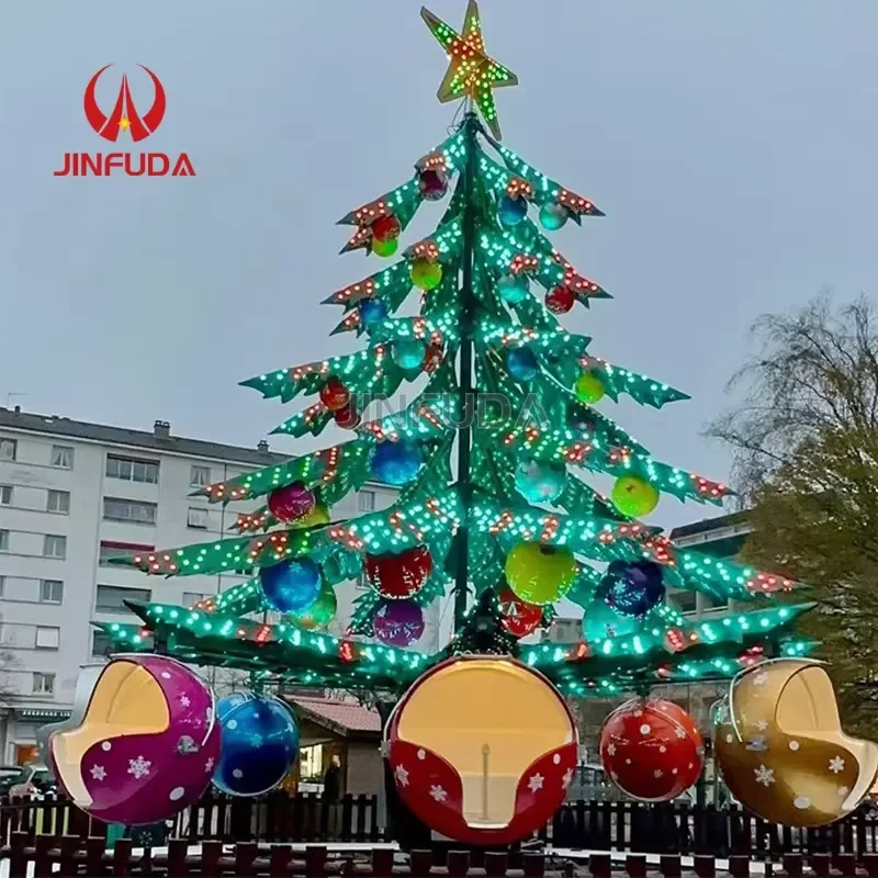 Large Outdoor Christmas Tree Rotating Lift Ride for Theme Park Check-in Christmas Tree Spinning Carousel Mall Ride Attraction