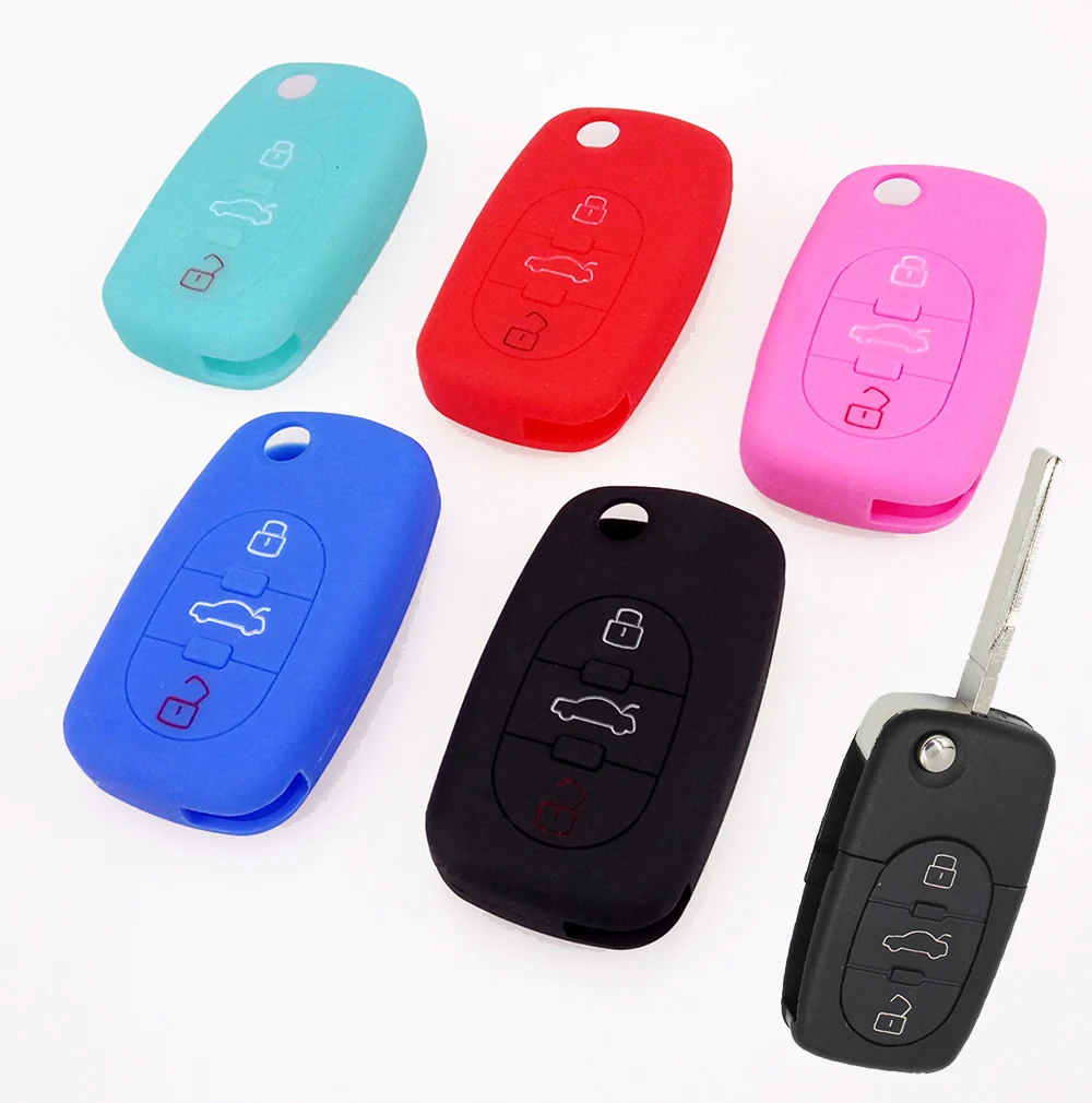 3 Button Silicone Car Old Key Fob Cover Case Fit For Audi A2 A3 S3 A4 S4 A6 S6 RS6 A8 Tt Allroad Flip Folding Remote Holder