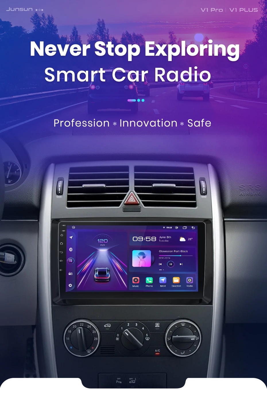 Junsun AI Wireless CarPlay für Apple Android14 Auto Autoradio für Mercedes Benz W169 W245 B200 Sprinter W906 Multimedia Stereo – Detail 1