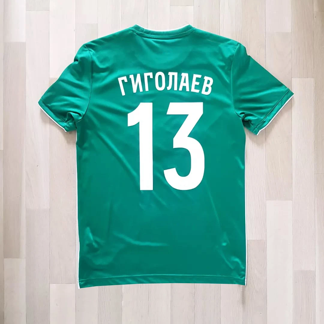 Men Women Kids FC Akhmat Grozny Home Replica Soccer Jersey Green‑White Vertical Stripes Short Sleeve Football Fan Shirt