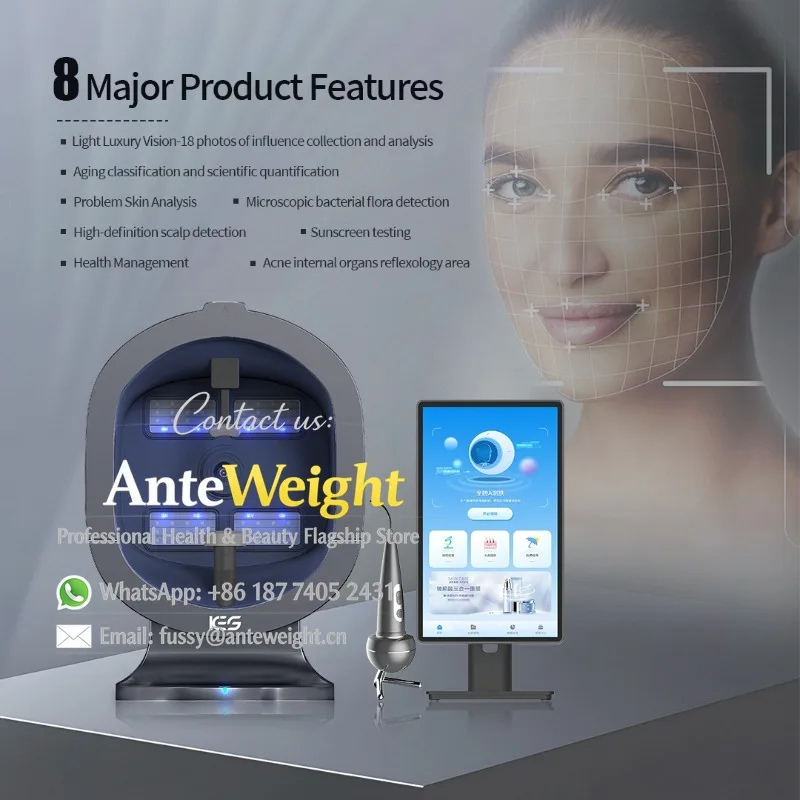 3D Smart Full Face Moisture Wrinkles Acne Scanner Skin Analyzer Machine for Skincare Facial AI Supports