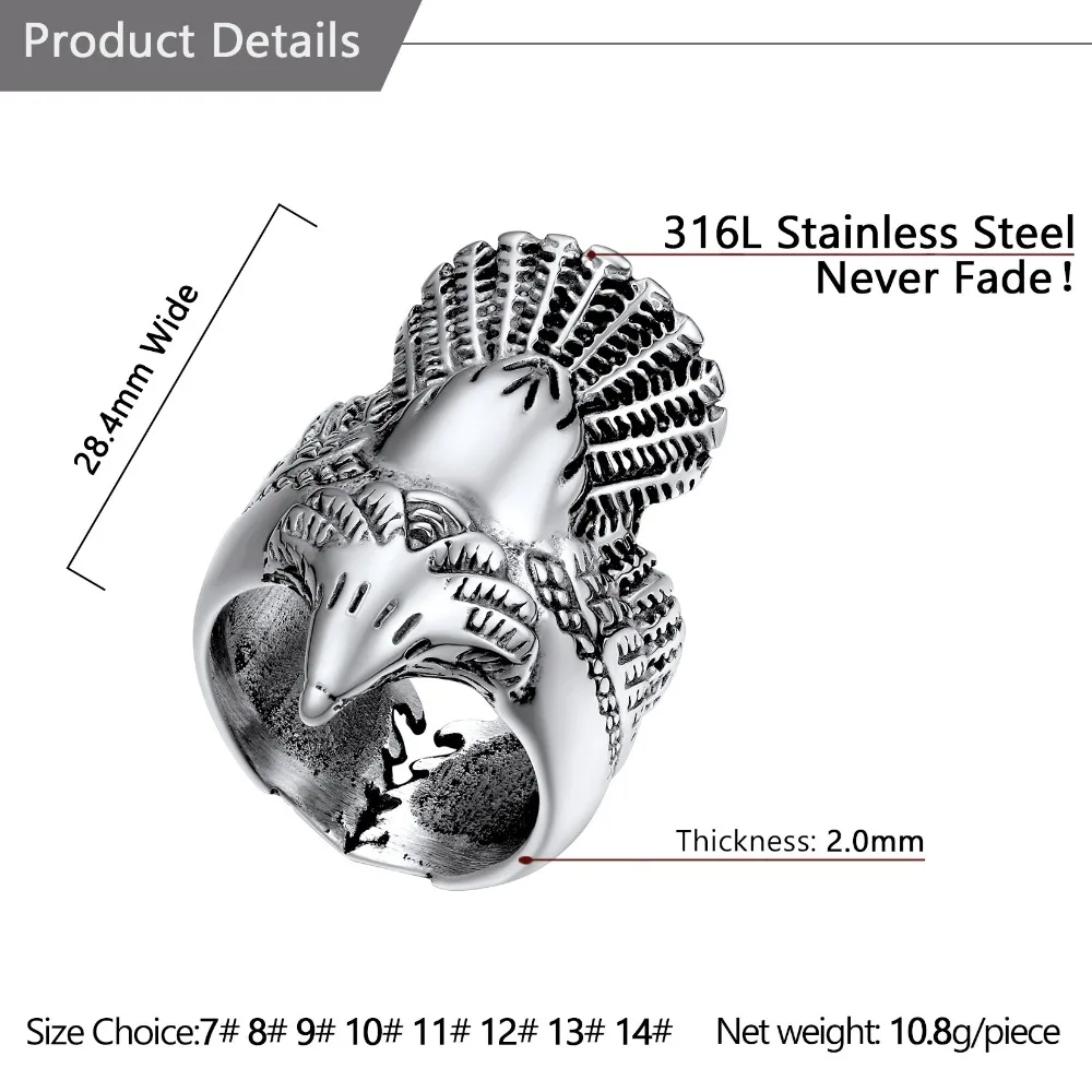 موضة جديدة الفولاذ المقاوم للصدأ النسر الدائري للرجال النساء للجنسين المساعدون خواتم الفن حفلة كول فريد خمر مجوهرات هدايا #6