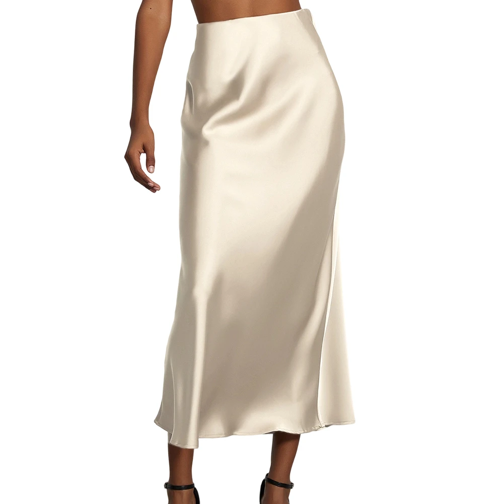 Women's Satin Elegant High Waist Fishtail Skirt Solid Casual Slim Long Skirt