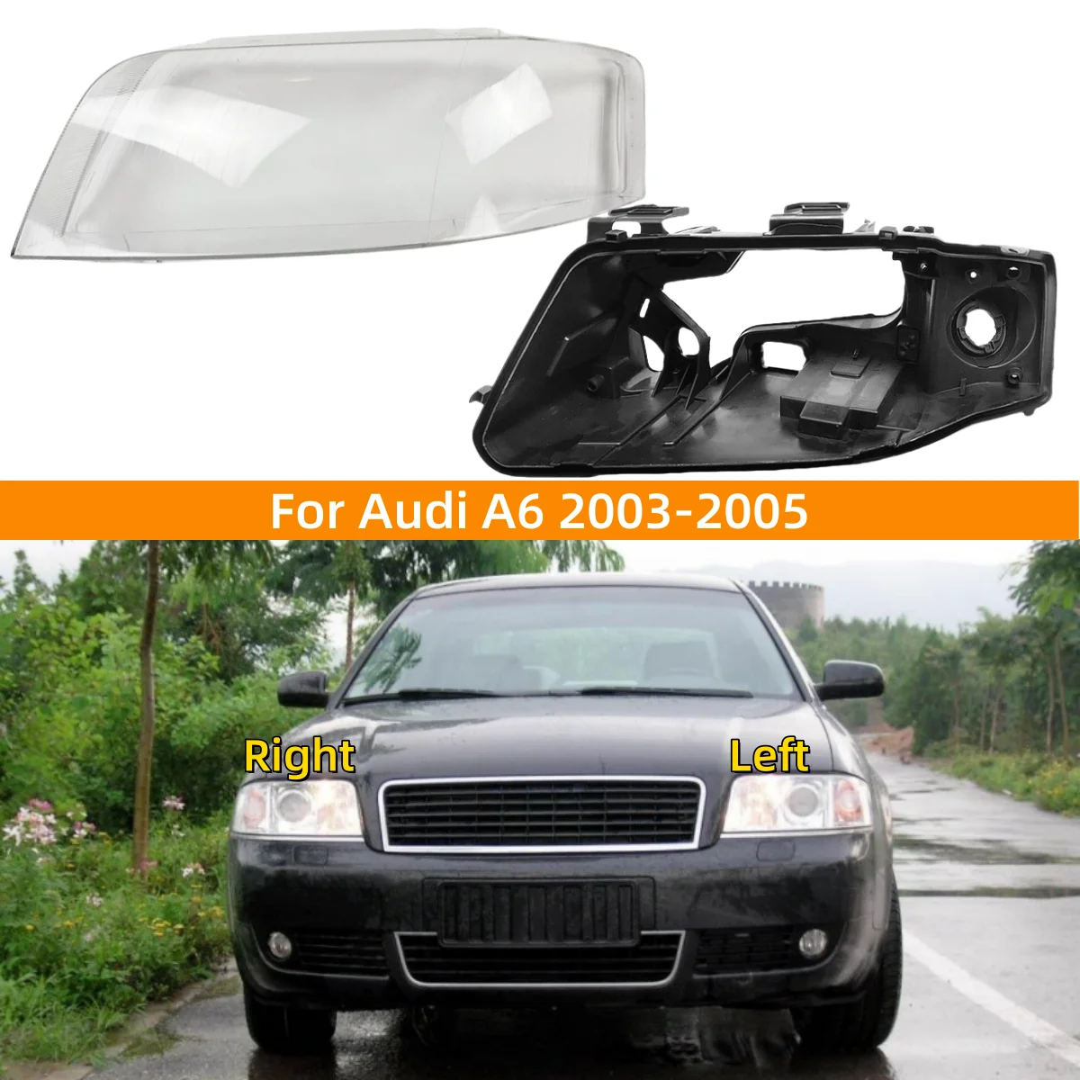 

For AUDI A6 2003 2004 2005 Car Interior Replacement Parts Lampshade Cover Headlights Black House
