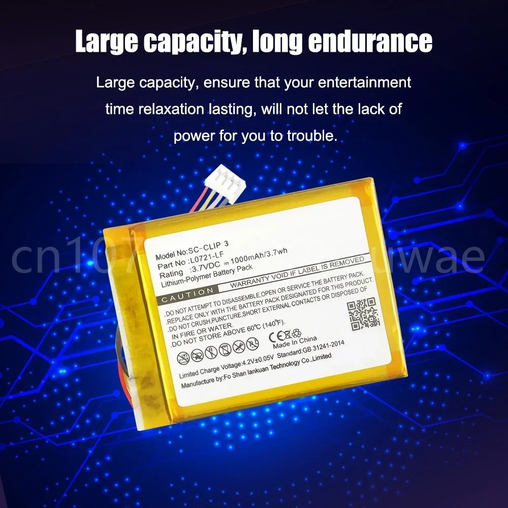 Сменный аккумулятор 1000 мАч 3,7 В для JBL Clip3 Clip 3 SAND L0721-LF, портативные аккумуляторы для Bluetooth-динамиков