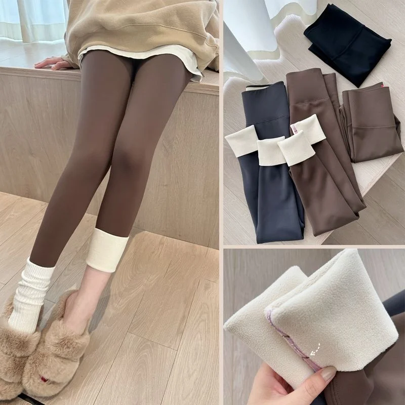 Thiened Lamb Velvet ark Pants المرأة الشتاء الربيع ضيق الدافئة سراويل قطنية Fce اصطف اليوغا السراويل عالية الخصر تسعة Po...