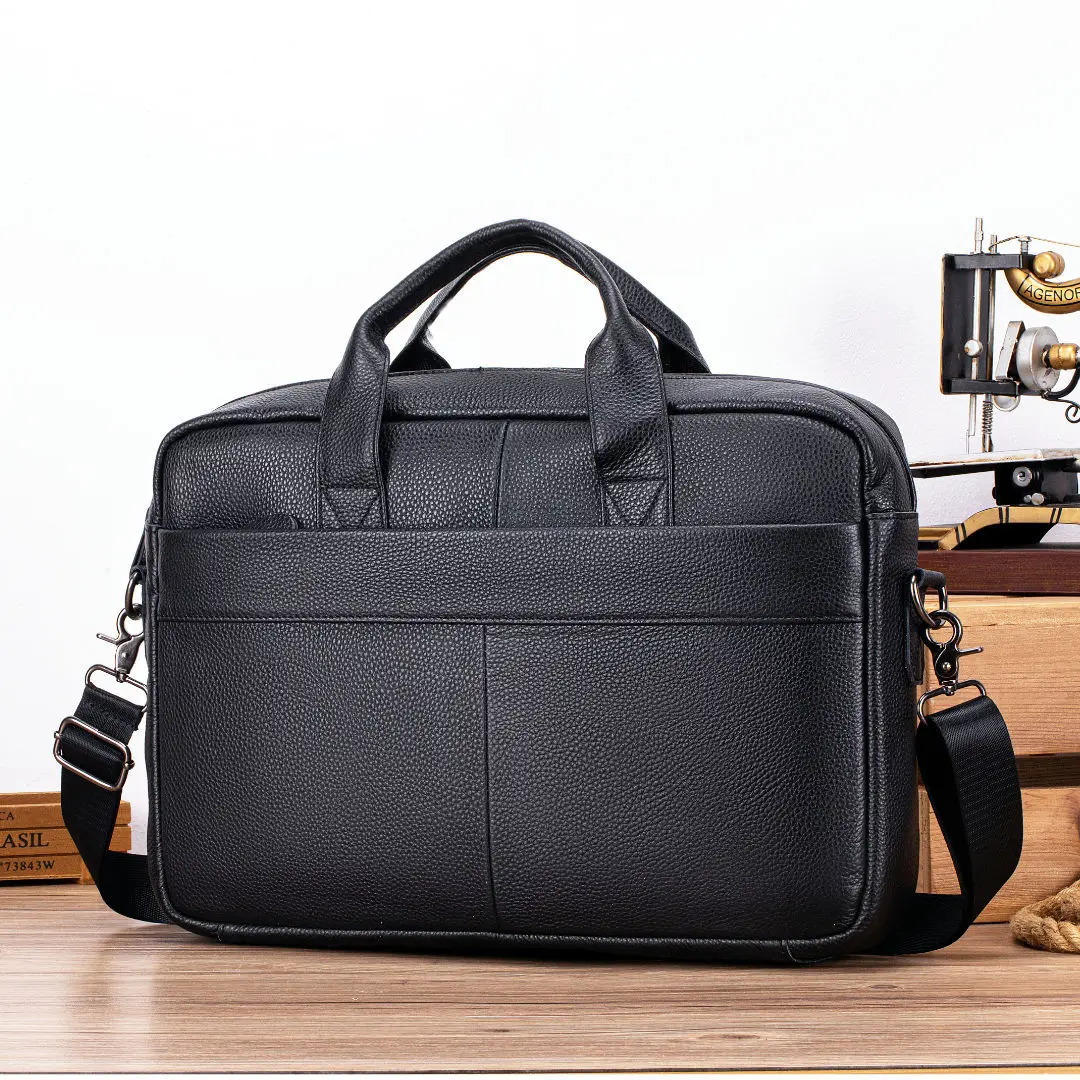 Large Genuine Leather Protable Briefcase Bussiness Cow Leather Laptop Bag For Man Multfunctional Male Shoulder or Crossbody Bag