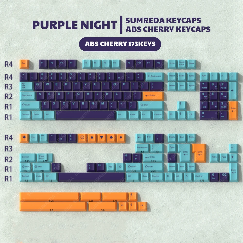 173 Keys/set GMK Purple Night Keycaps ABS Double Shot Key Caps Cherry Profile Keycap With Orange 7U Split Spacebar ISO Enter