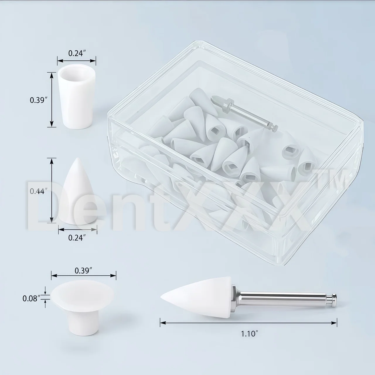 Silicone Polishers with Silicone Carbide Particles for Finishing and Polishing Composite Restorations. Includes Polishing Cups
