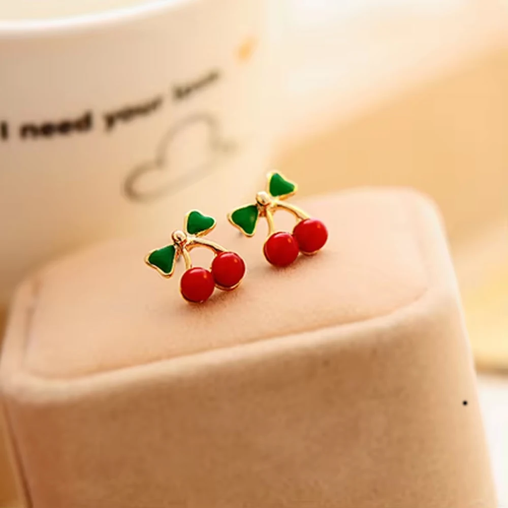 Women Little Cherry Earrings Girl Party Anniversary Gift Ear Studs Female Wedding Jewelry Drop Shipping