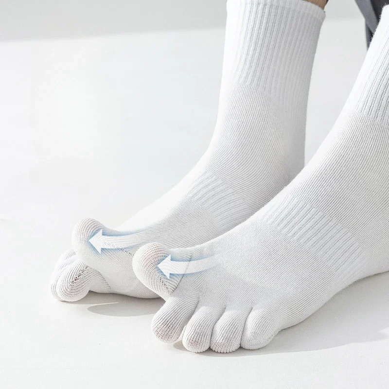 3 Pairs Cotton Five Finger Socks Men Thin Summer Gym Sport Crew Socks with Separate Fingers Non-slip Cotton Toe Socks Midi Tube