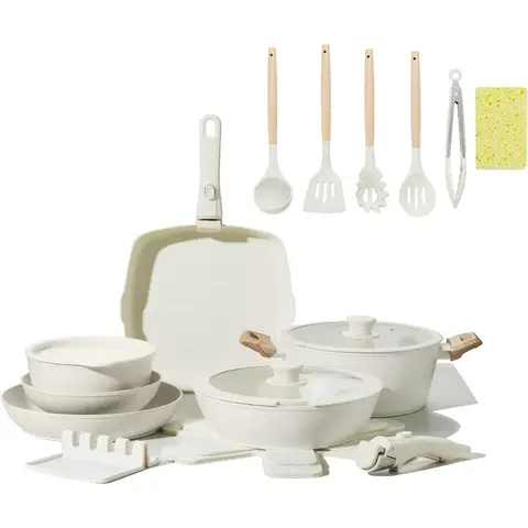 23pcs Ceramic Pots and Pans Set, Nonstick Detachable Handle Cookware, Induction Kitchen Cooking Set with Removable Handle,includ