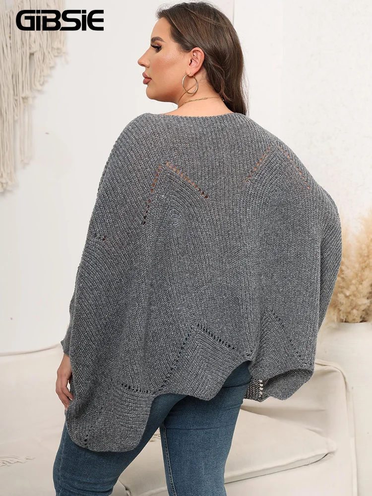 GIBSIE Plus Size Oversized Sweaters for Women 2023 Fall Winter Casual Round Neck Batwing Long Sleeve Pullover Sweater Jumper